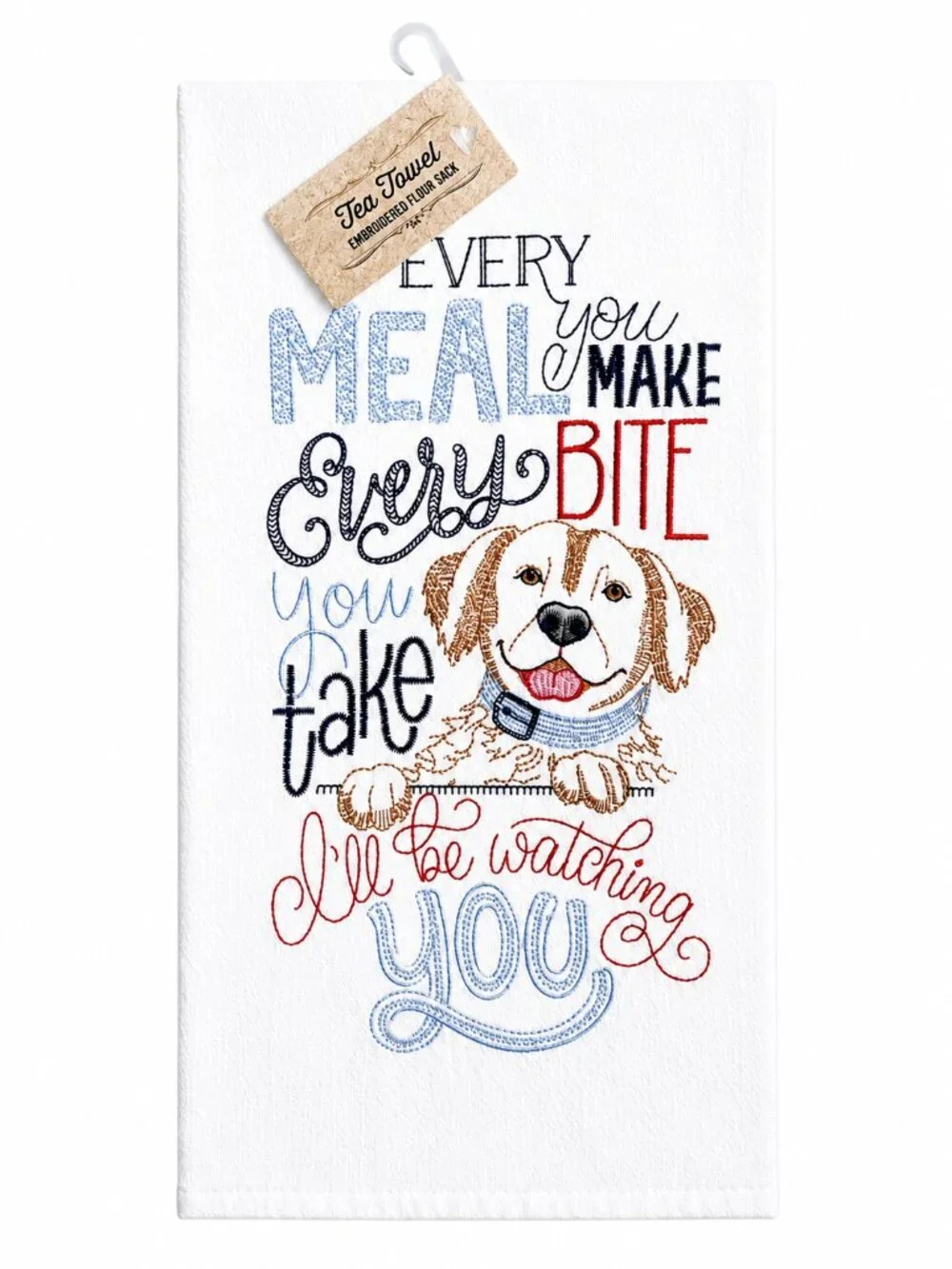 Cracker Barrel Exclusive Embroidered Dog Flour Sack Tea Towel NWT